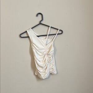 H&M White Ruched Asymmetrical Tank Top